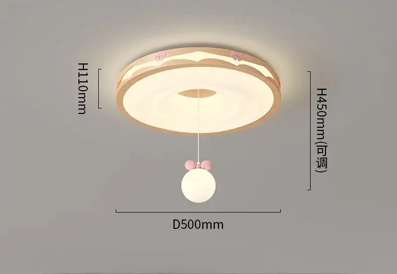 Cream wind walnut round bedroom light with pink bow hanging bulb