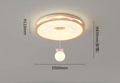 Cream wind walnut round bedroom light with pink bow hanging bulb