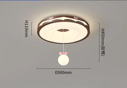 Cream wind walnut round bedroom light with pink bow hanging bulb