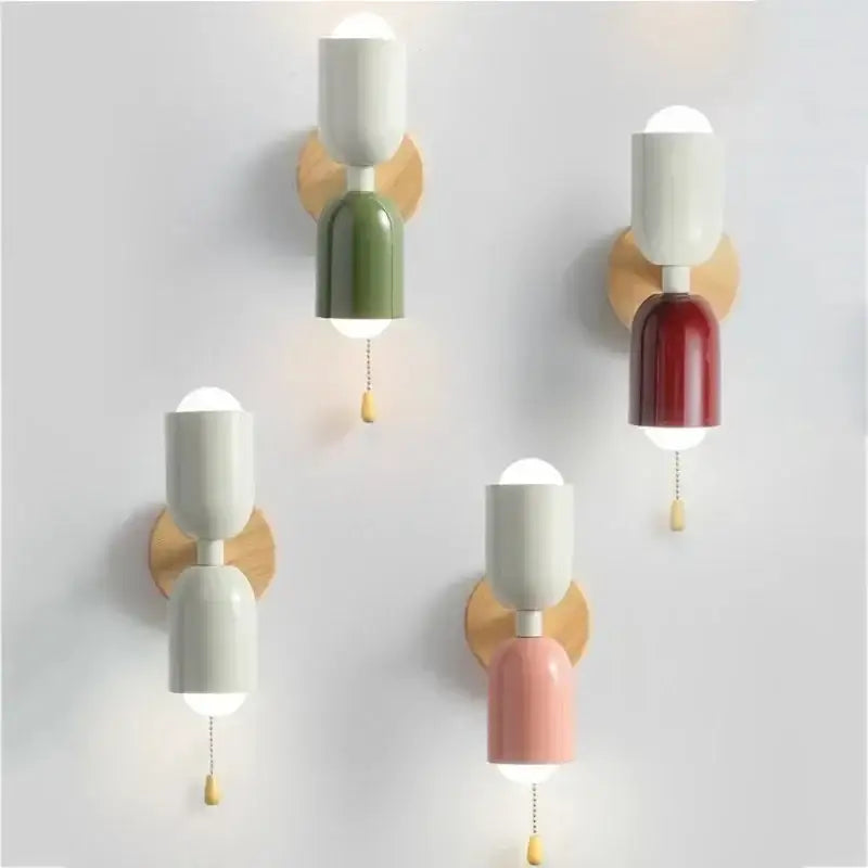 Cream zipper nordic white & olive wall lamp bedroom pull chain light
