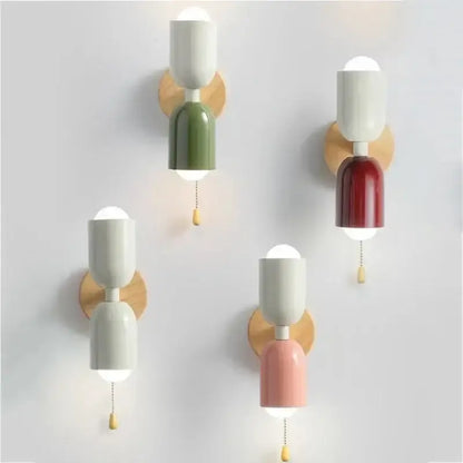 Cream zipper nordic white & olive wall lamp bedroom pull chain light