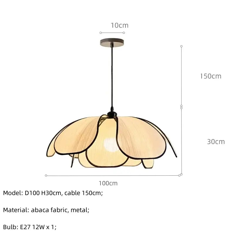 Creamy abaca fabric petal pendant light dining room