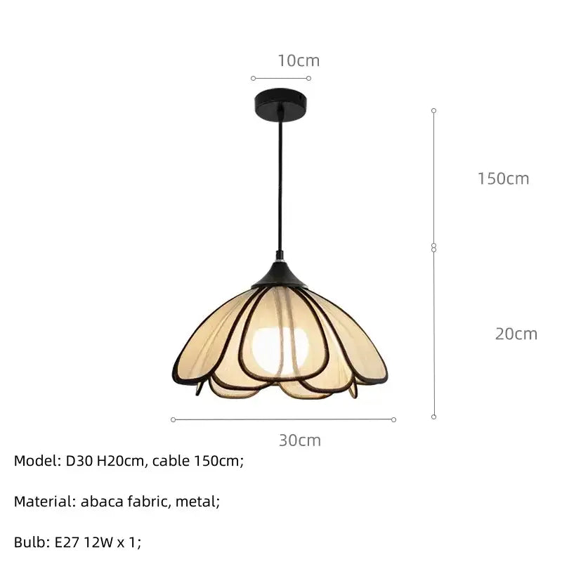 Creamy abaca fabric petal pendant light dining room