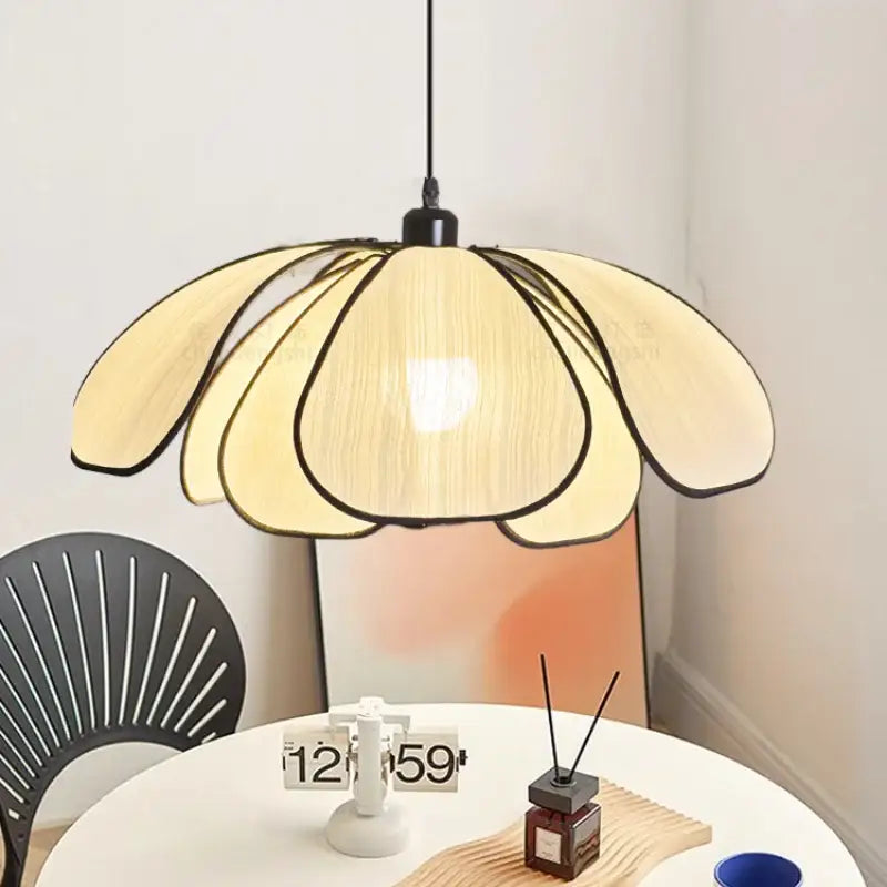 Creamy abaca fabric petal pendant light dining room