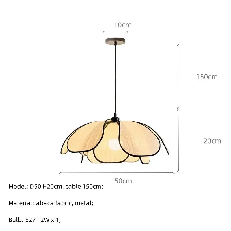 Creamy abaca fabric petal pendant light dining room
