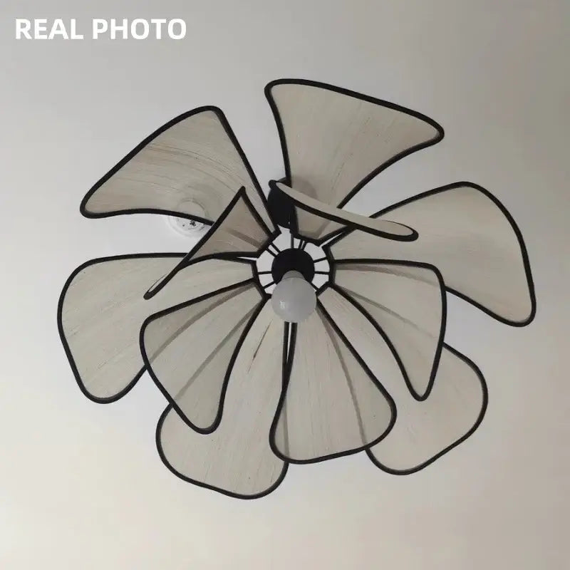 Creamy abaca fabric petal pendant light dining room