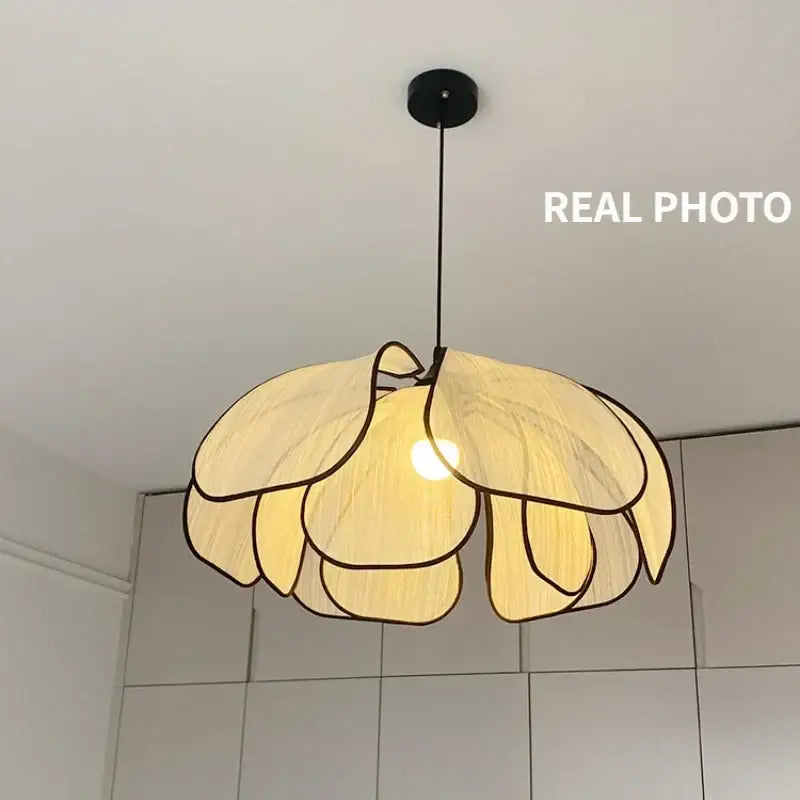 Creamy abaca fabric petal pendant light dining room