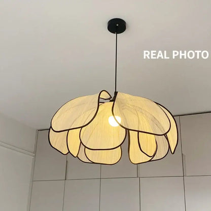 Creamy abaca fabric petal pendant light dining room