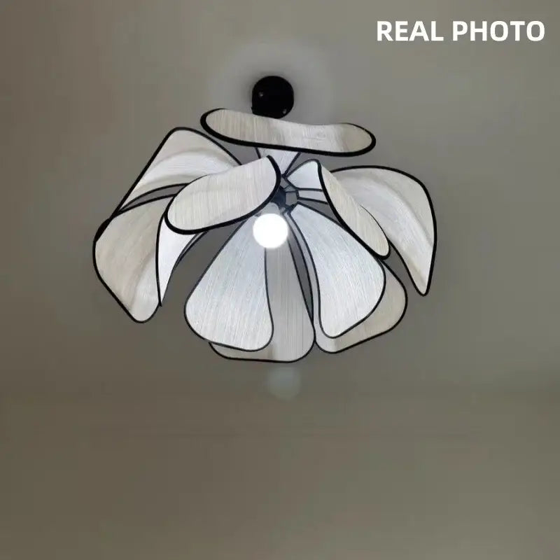 Creamy abaca fabric petal pendant light dining room