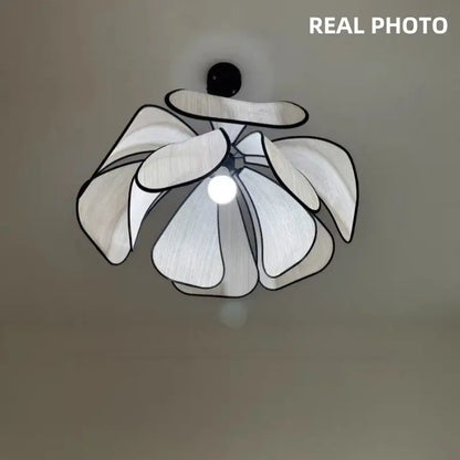 Creamy abaca fabric petal pendant light dining room