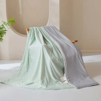 Creamy white & mint green ice cream silk quilt bedroom blanket