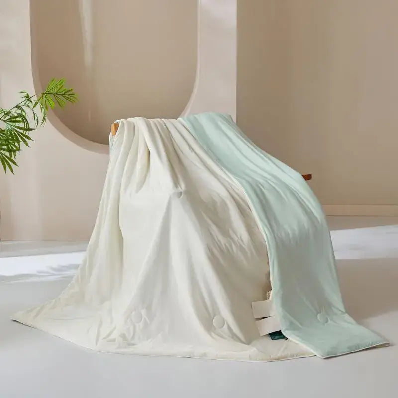 Creamy white & mint green ice cream silk quilt bedroom blanket