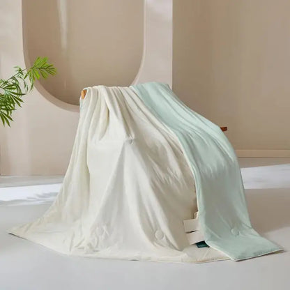 Creamy white & mint green ice cream silk quilt bedroom blanket