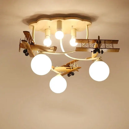 Creative airplane led wooden plane chandelier for boys bedroom