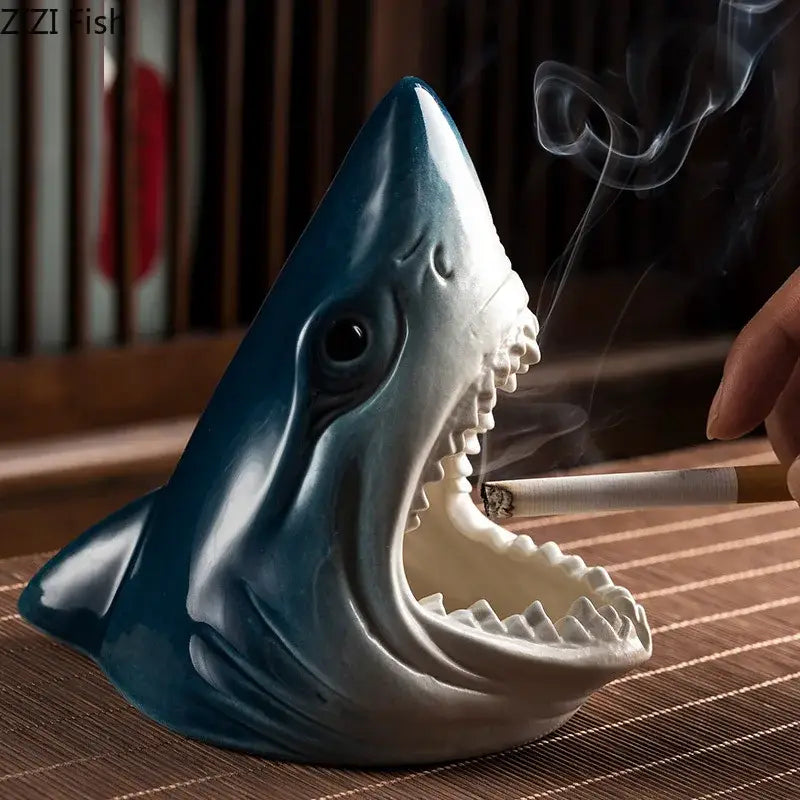 Creative blue & white shark storage ashtray living room decor
