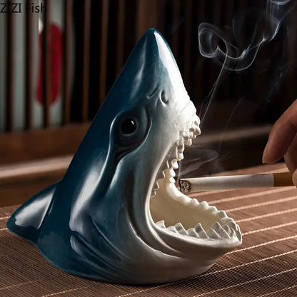 Creative blue & white shark storage ashtray living room decor