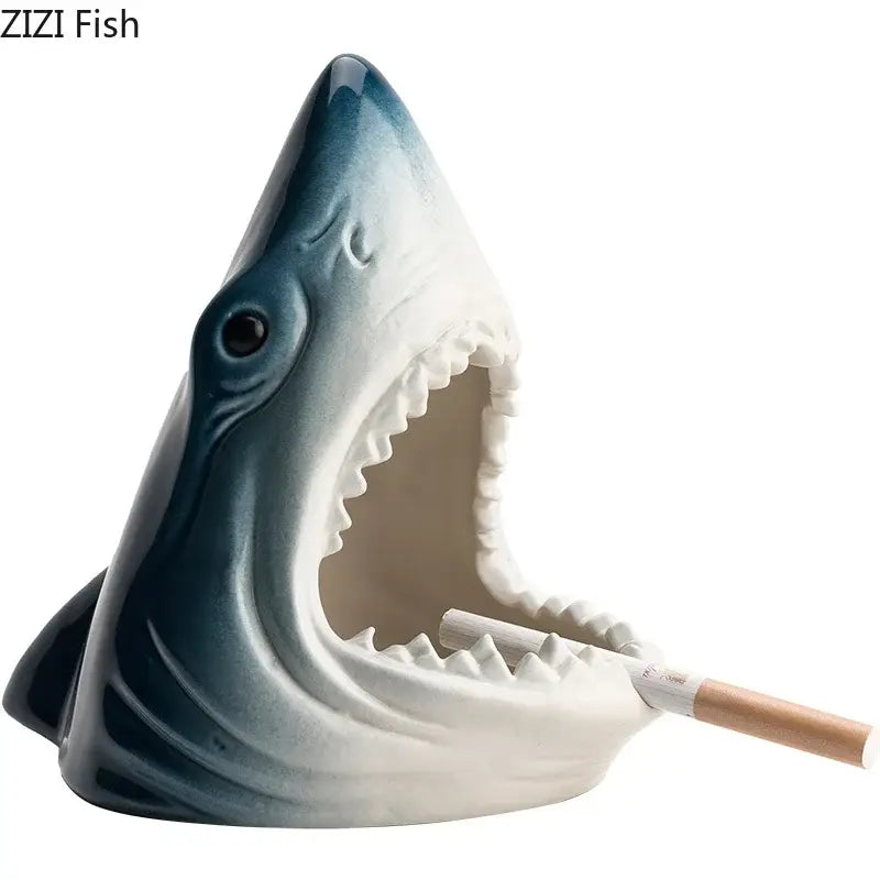 Creative blue & white shark storage ashtray living room decor