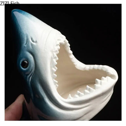 Creative blue & white shark storage ashtray living room decor