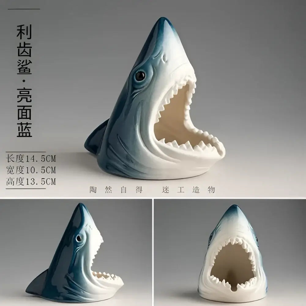 Creative blue & white shark storage ashtray living room decor
