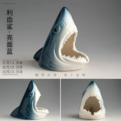 Creative blue & white shark storage ashtray living room decor