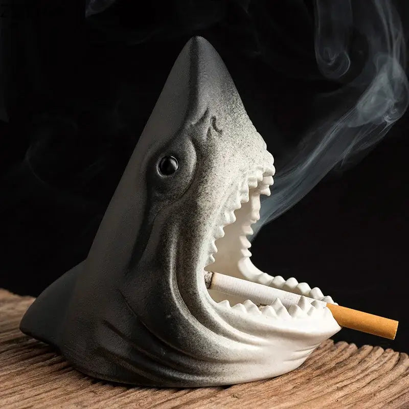 Creative blue & white shark storage ashtray living room decor