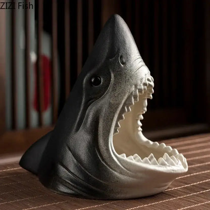 Creative blue & white shark storage ashtray living room decor