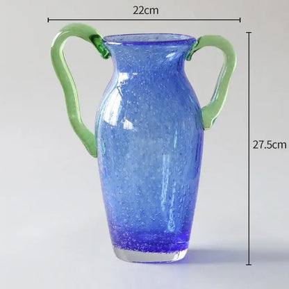 Creative bubble glass vase set blue & amber living room decor