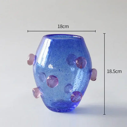 Creative bubble glass vase set blue & amber living room decor