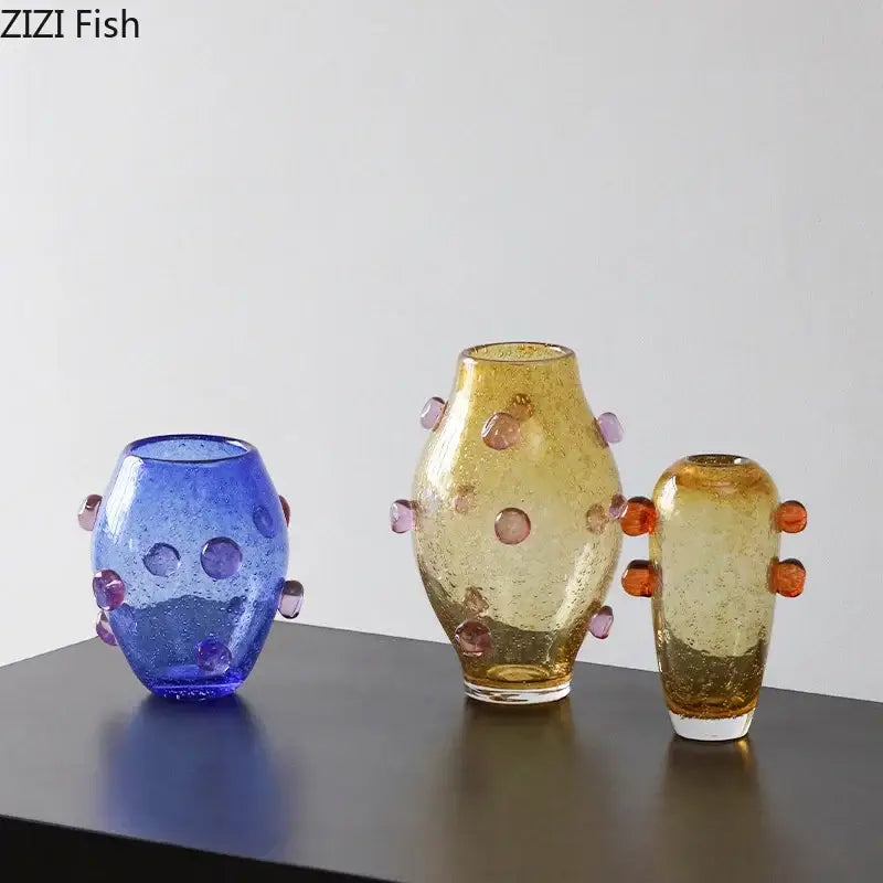Creative bubble glass vase set blue & amber living room decor