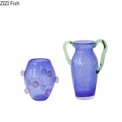 Creative bubble glass vase set blue & amber living room decor