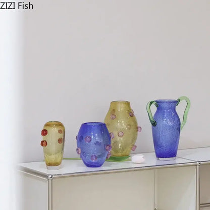 Creative bubble glass vase set blue & amber living room decor