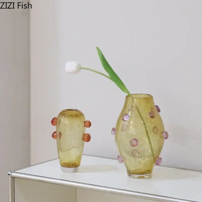 Creative bubble glass vase set blue & amber living room decor