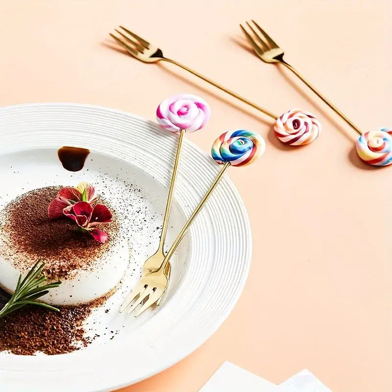 Creative candy donut dessert fork and gold spoon set dining room