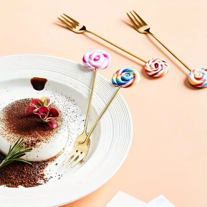 Creative candy donut dessert fork and gold spoon set dining room