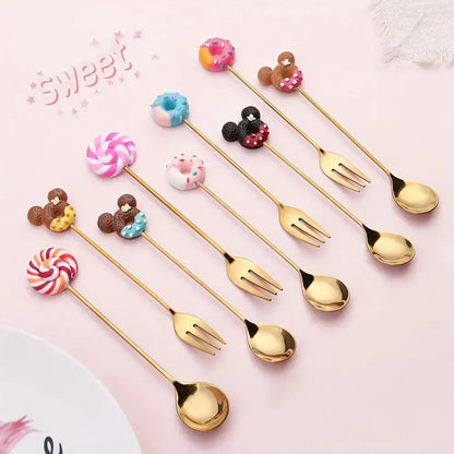 Creative candy donut dessert fork and gold spoon set dining room