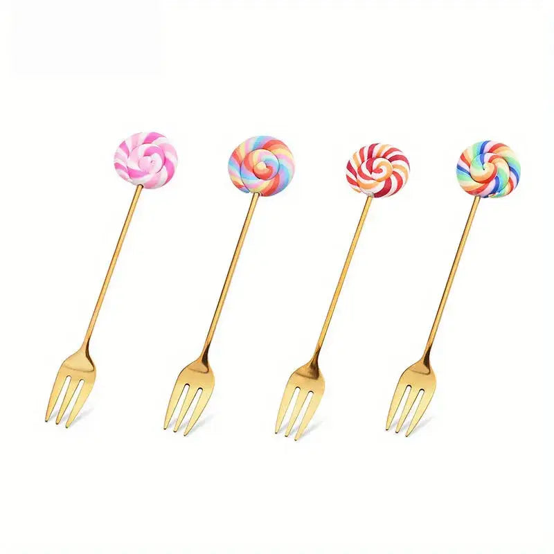 Creative candy donut dessert fork and gold spoon set dining room