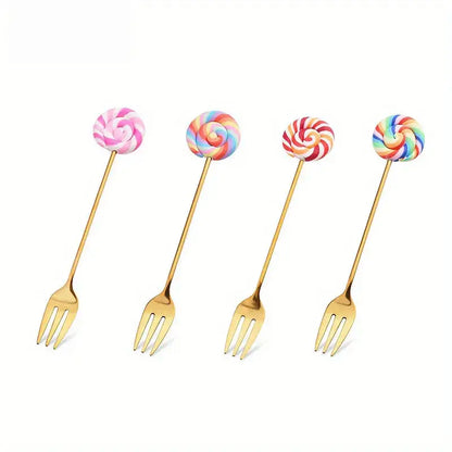Creative candy donut dessert fork and gold spoon set dining room