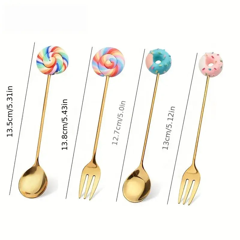 Creative candy donut dessert fork and gold spoon set dining room