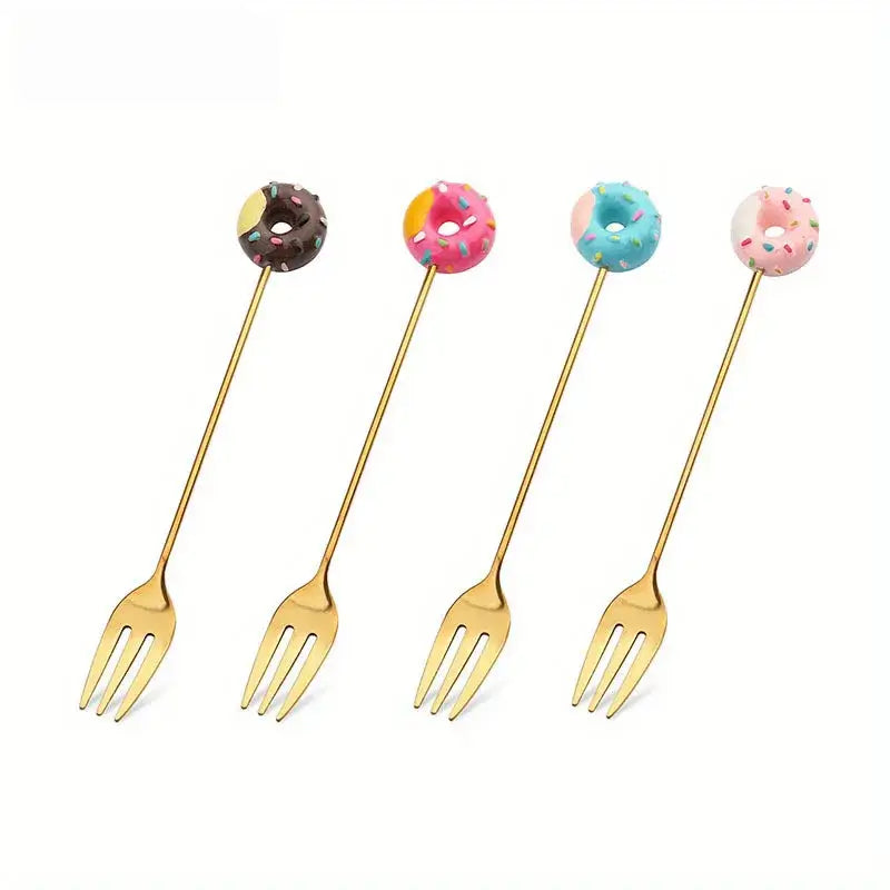 Creative candy donut dessert fork and gold spoon set dining room