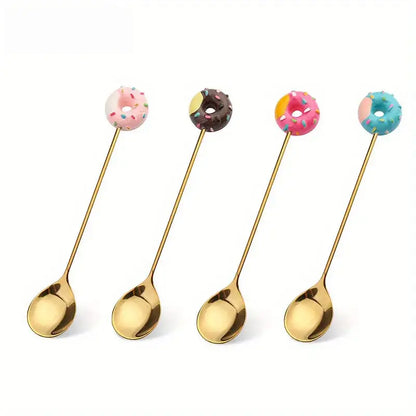 Creative candy donut dessert fork and gold spoon set dining room