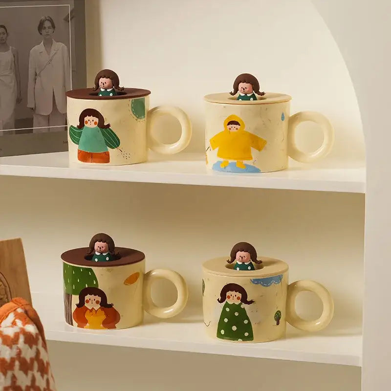 Creative ceramic coffee mug with miniature figurine kitchen decor
