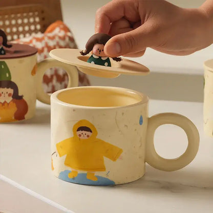 Creative ceramic coffee mug with miniature figurine kitchen decor