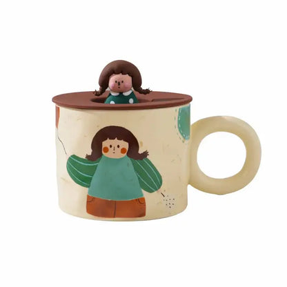 Creative ceramic coffee mug with miniature figurine kitchen decor