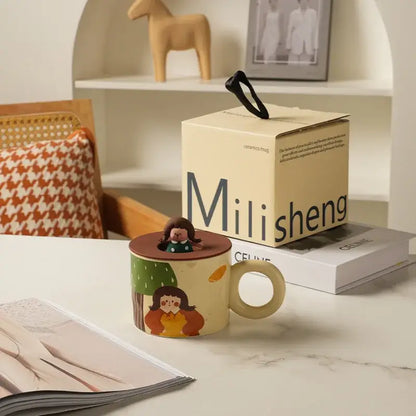 Creative ceramic coffee mug with miniature figurine kitchen decor
