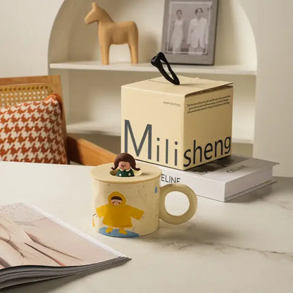Creative ceramic coffee mug with miniature figurine kitchen decor