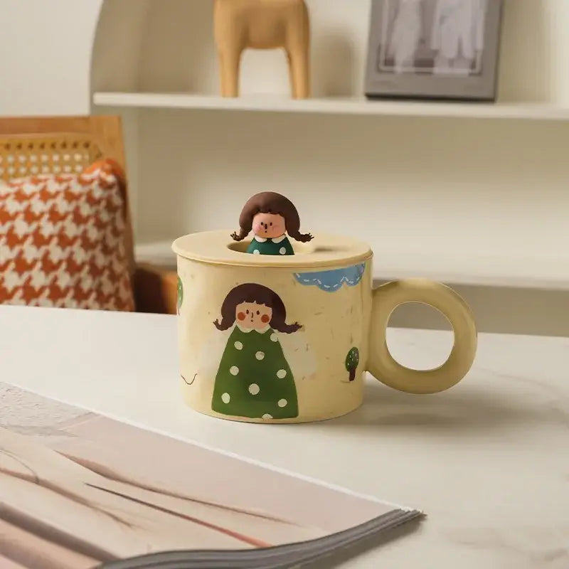 Creative ceramic coffee mug with miniature figurine kitchen decor