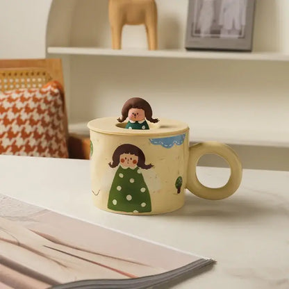 Creative ceramic coffee mug with miniature figurine kitchen decor