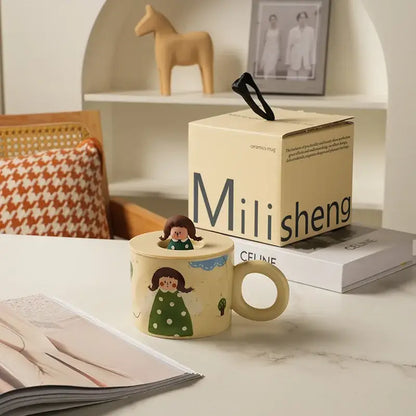 Creative ceramic coffee mug with miniature figurine kitchen decor