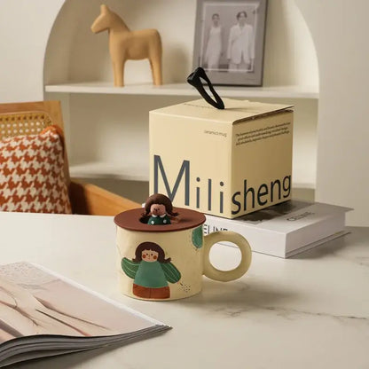 Creative ceramic coffee mug with miniature figurine kitchen decor