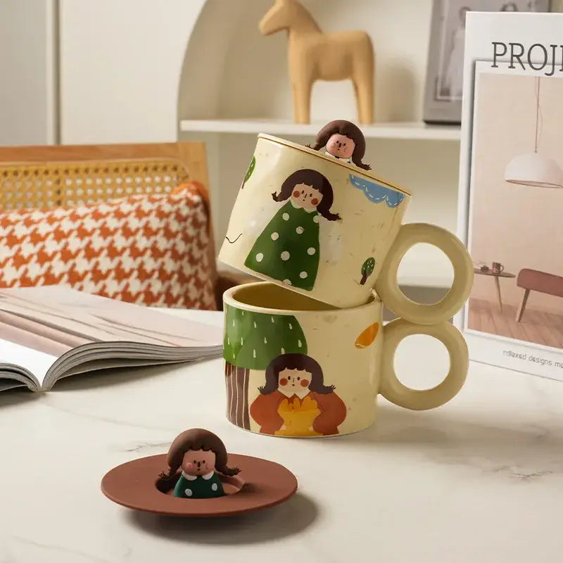 Creative ceramic coffee mug with miniature figurine kitchen decor